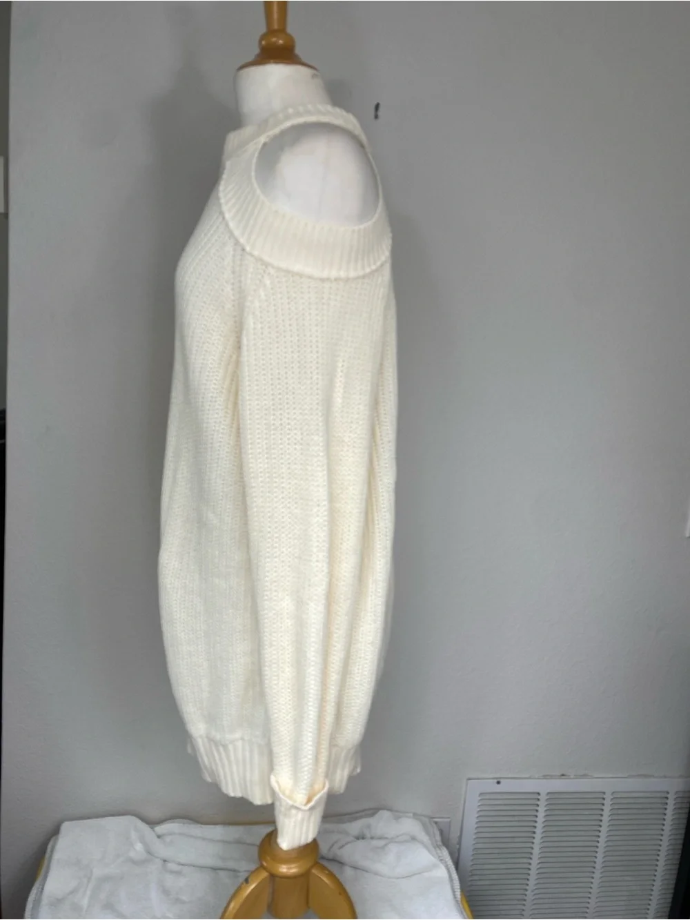 Free People Womens Cream Chunky Knit Ribbed Cutout Turtleneck Sweater Size Large